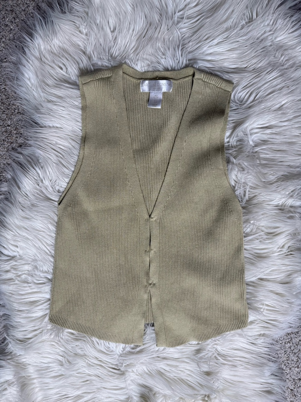 Caroline Constas Tan Ribbed Knit Vest Top Sm